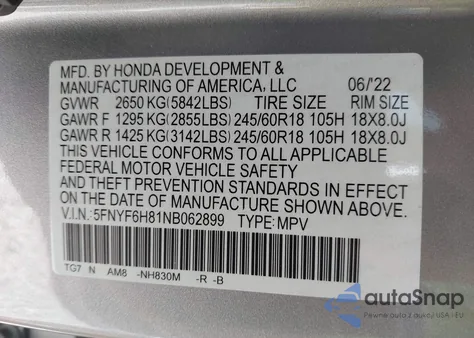 2022 Honda Pilot Awd Trailsport from USA, damaged, VIN 5FNYF6H81NB062899